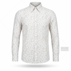 پیراهن لینن طرح دار سفید /کرم ادگرس